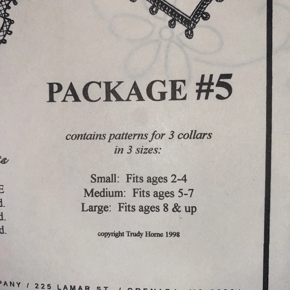 Vintage Collars Etc Trudy Horne Package 5 Sewing Pattern Embroidered 1998